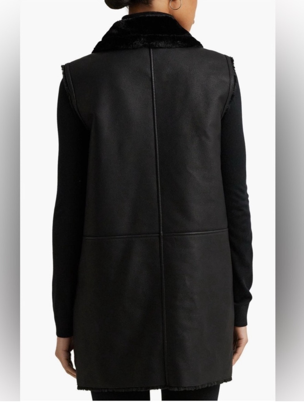 Ralph Lauren Black Faux-Shearling Leather Vest with Zip Pockets size small - Picture 2 of 16